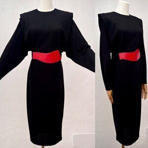 Vintage 1980s Sybil California Long Sleeve Orlon/Wool Midi Sheath Dress Size 6